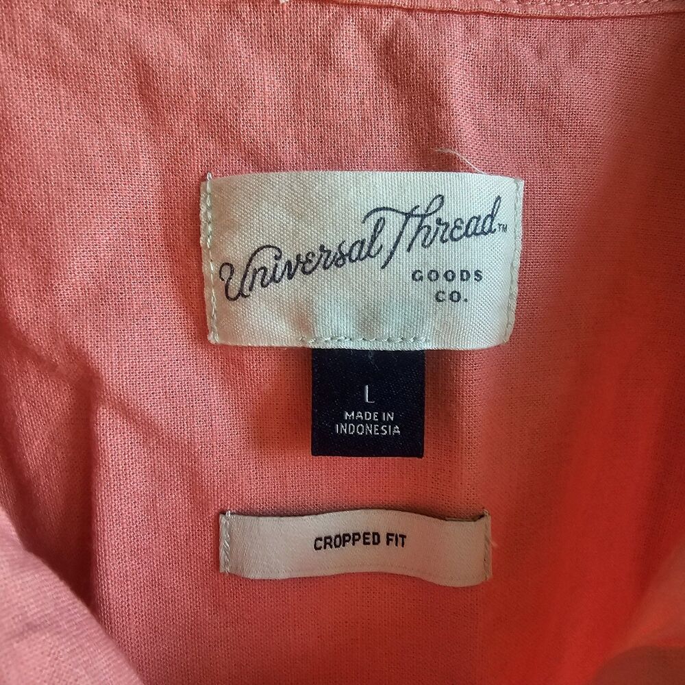 Universal Thread Cropped Long Sleeve Collared Button-Down Shirt Pink L Large - Picture 3 of 5